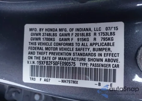 2015 Honda Civic Lx from USA, damaged, VIN 19XFB2F50FE090575